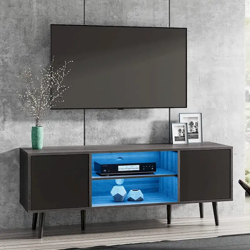 WAMPAT Mid Century Modern TV Stand 61.6 inch Black & Grey