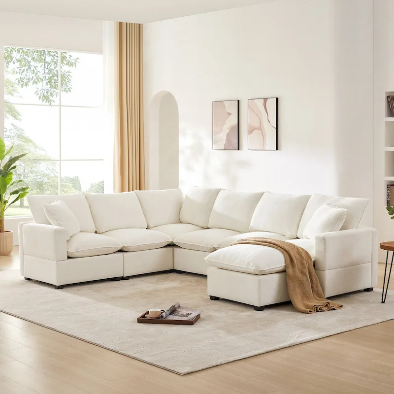 Nestfair Modern U Shape Modular Sofa 7 Seat Chenille Sectional Couch Set with 2 Pillows Included