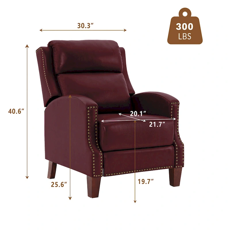 Genuine Leather Pushback Recliner with Multi-Angle Seat Back and Solid Wood Legs