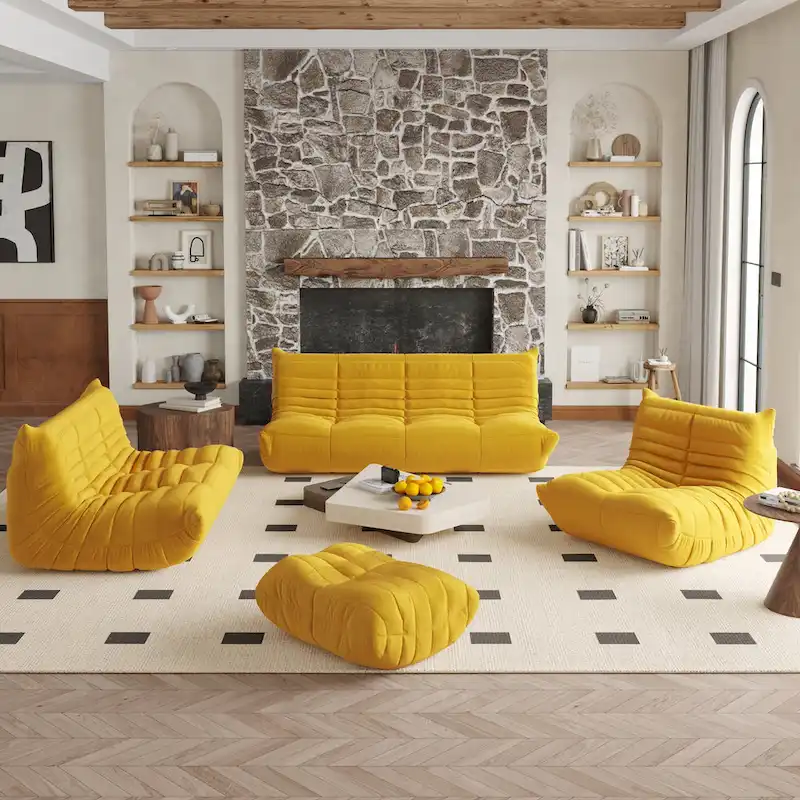 Fireside Chair Single Sofa Teddy Fabric Bean Bag Chair