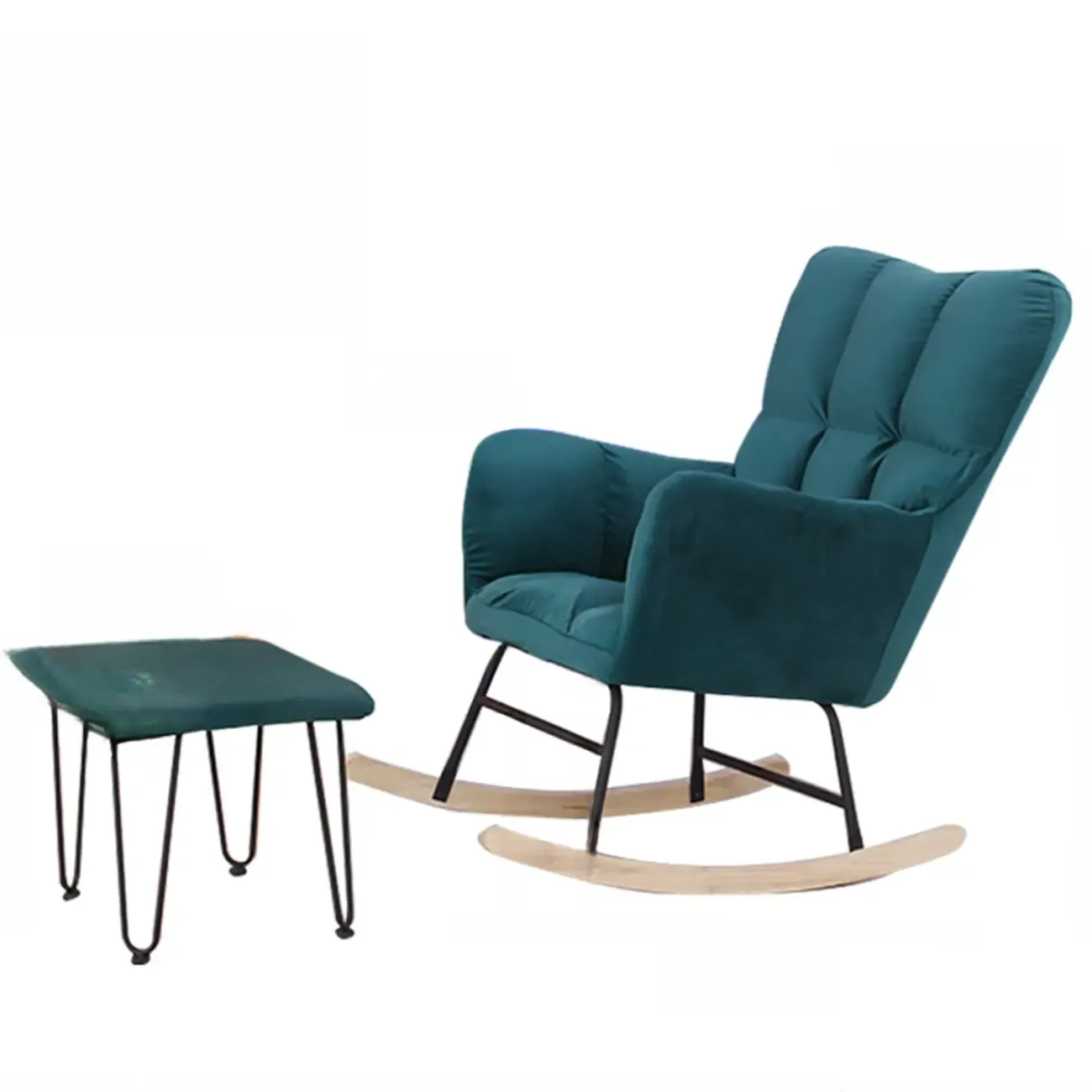 Tech Cloth Upholstered Wood Rocking Chair with Recessed Arm