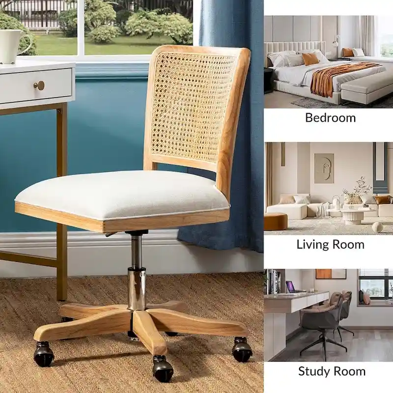 Calcutta Modern Rattan Back Task Chair with Solid Wood Legs by HULALA HOME