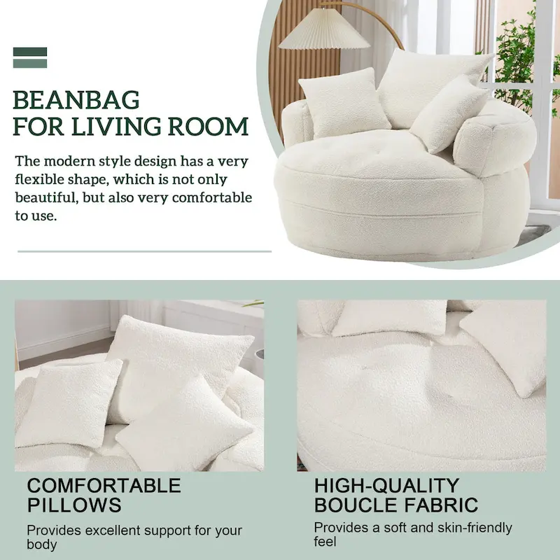 Circular wide living room fabric sofa, balcony homestay lazy sofa chair