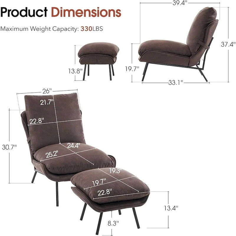 MCombo Set of 2 Accent Chair with Ottoman, Leathaire Fabric LW951