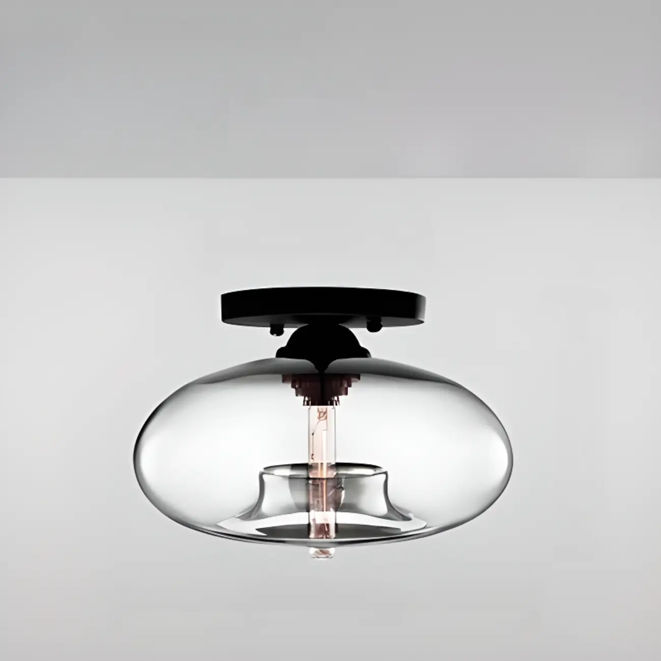 Clear Glass Drum Shade Industrial Semi Flush Mount Light