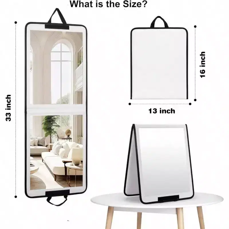 White Foldable Full-Length Mirror, 1-Person, 33x13 in