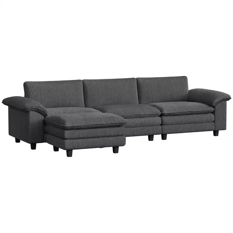 HOMCOM Sectional Sofa, L Shaped Couch with Deep Seat, Movable Ottoman and Pillow-top Armrests