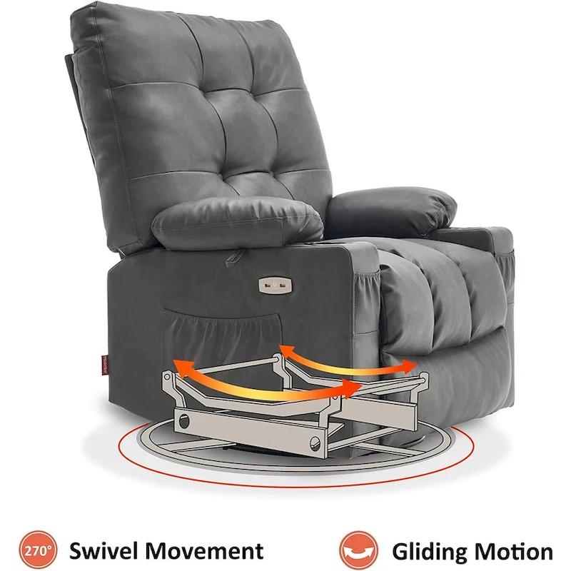 MCombo Large Power Swivel Glider Rocker Recliner Chair with Massage and Heat, Faux Leather 7748