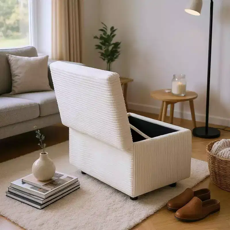 MAYEERTY Corduroy Storage Ottoman, Soft Cushioned, Living Room