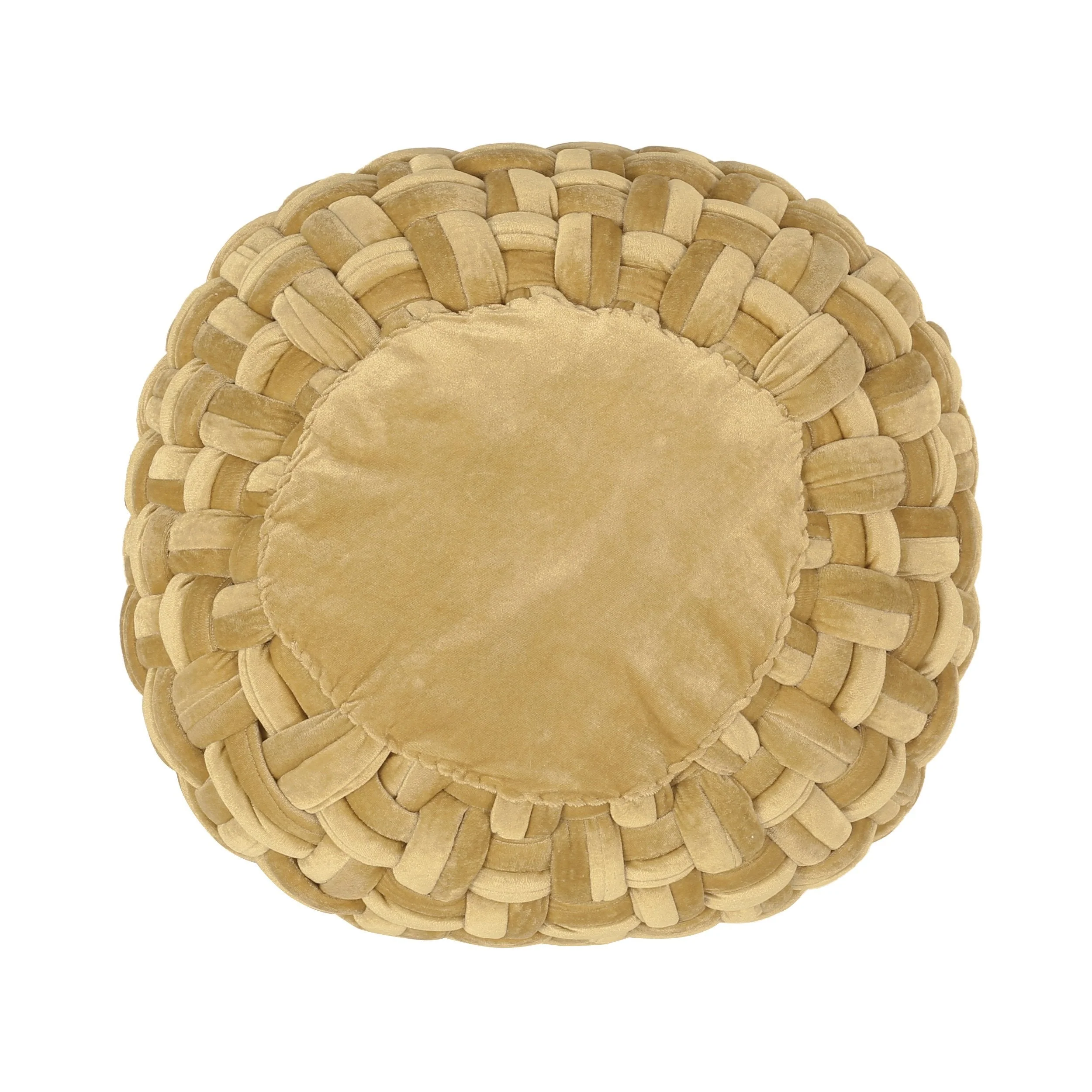 Modern Glam Handcrafted Cable Weave Velvet Round Pouf - NH714413