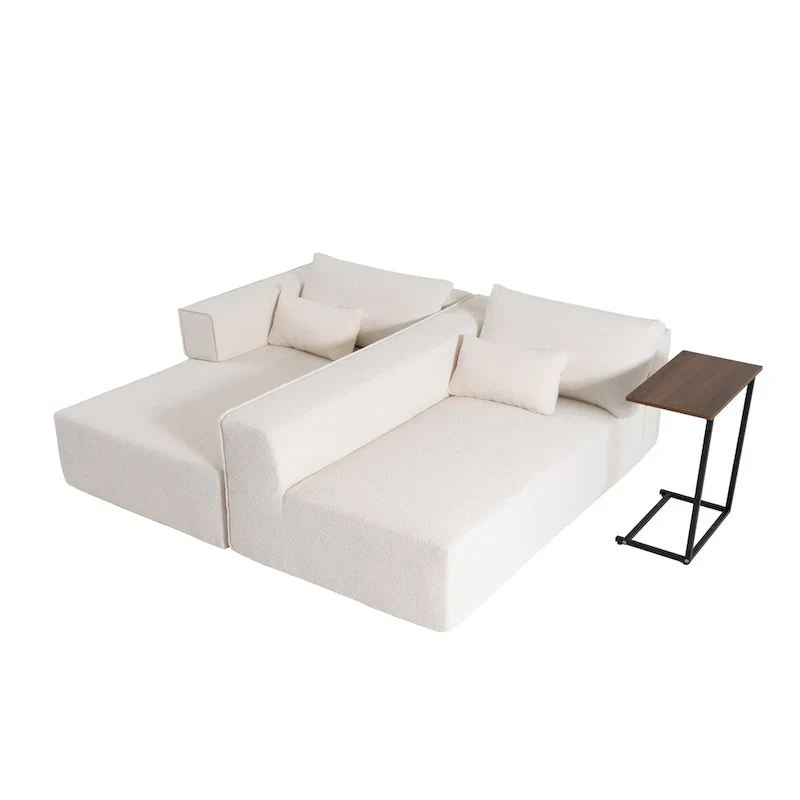 112 Boucle Modular Sectional Sofa with Free Side Table, Wide Seat Design and No Assembly Required