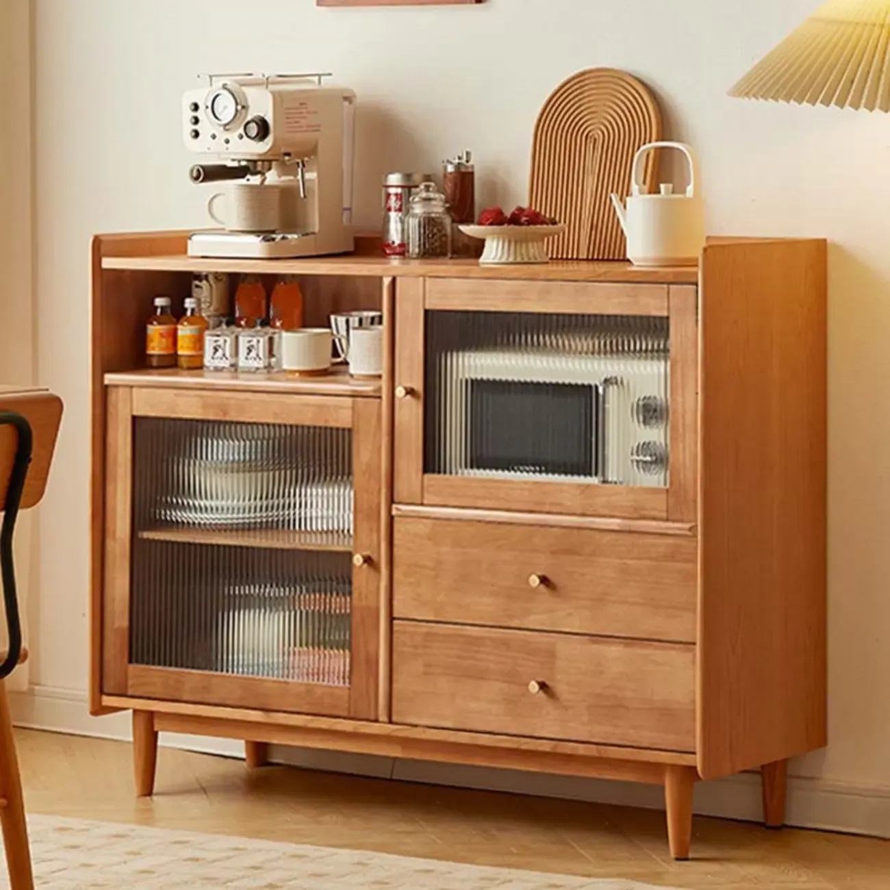 Adjustable Cherry Wood Floor Kitchen China Cabinet