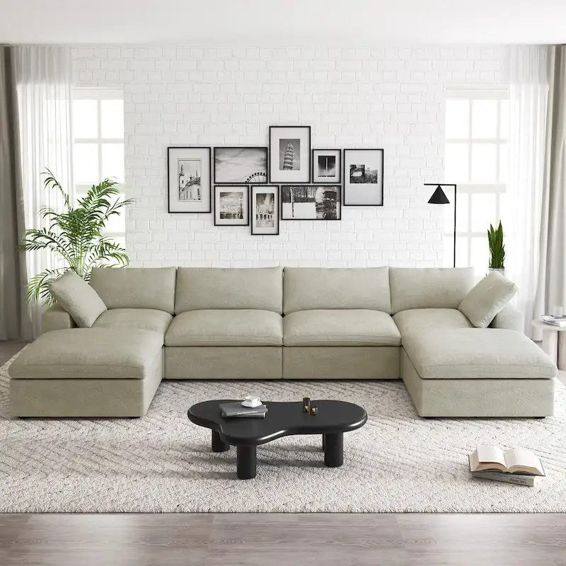 160 Widen Sectional Sofa Down Filled U-Shaped Couch 4 Seater with 2 Ottoman