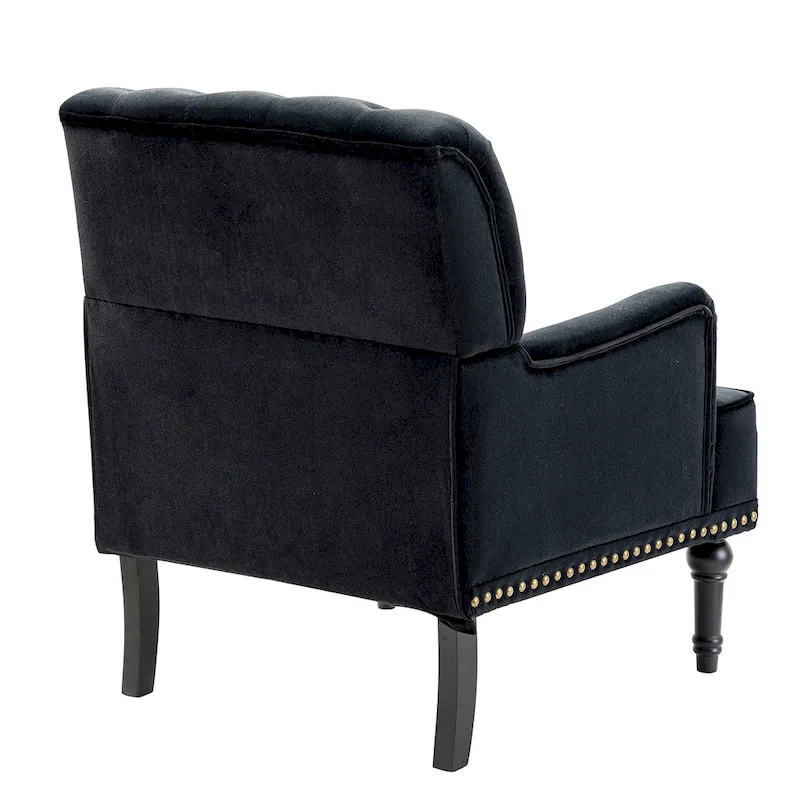 Geltrude Transitional Upholstered Button Tufted Club Chair with turned wooden Legs by HULALA HOME