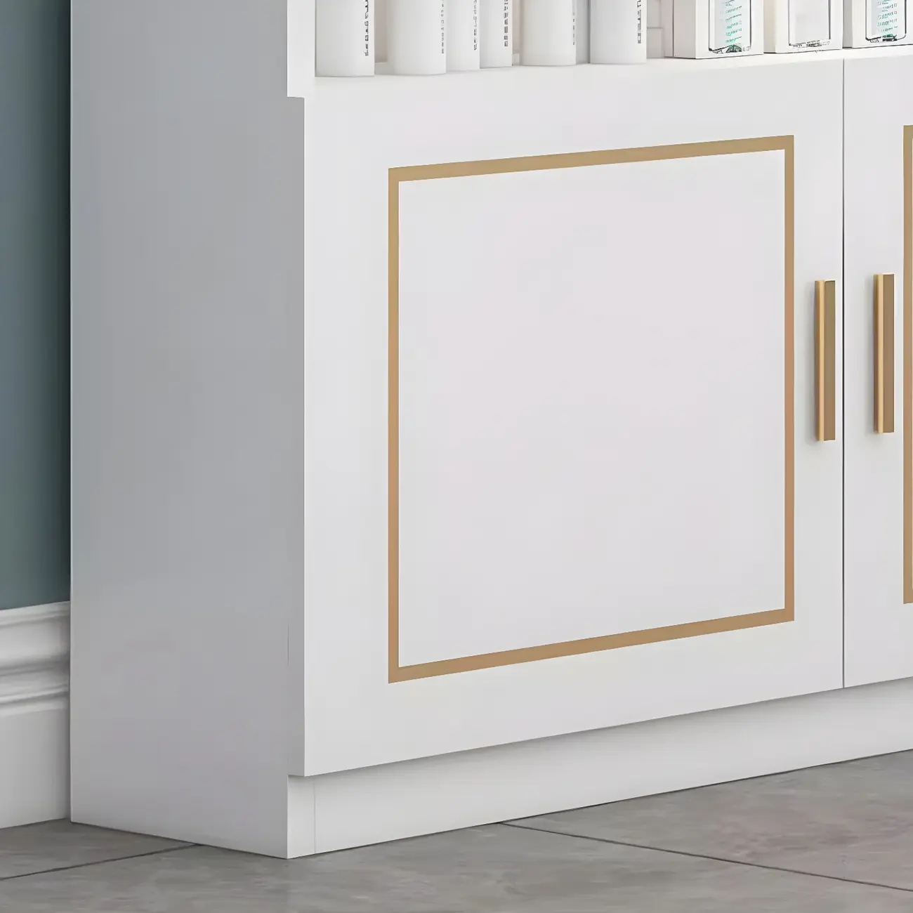 White Rectangle Large Wood Open Display Cabinet