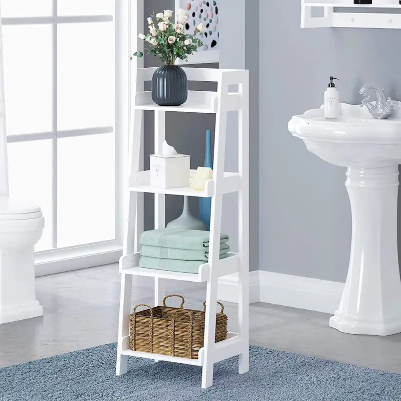 UTEX 4-Tier Ladder Shelf, Bathroom Shelf Freestanding, 4-Shelf Spacesaver Open Wood Shelving Unit, Ladder Shelf