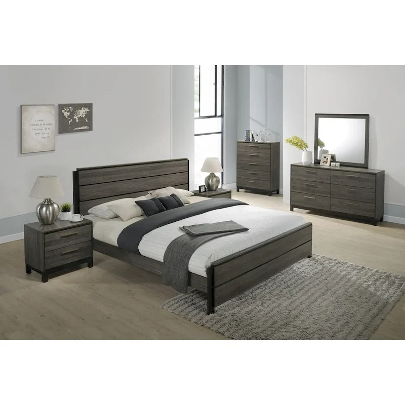Roundhill Furniture Ioana 187 Queen 6-pc. Antiqued Grey Wood Bedroom Set