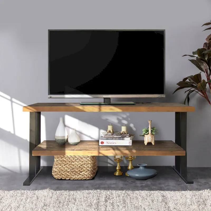 Media Console Table with one shelf to your Home decor, Natural Reclaimed wood and black finish
