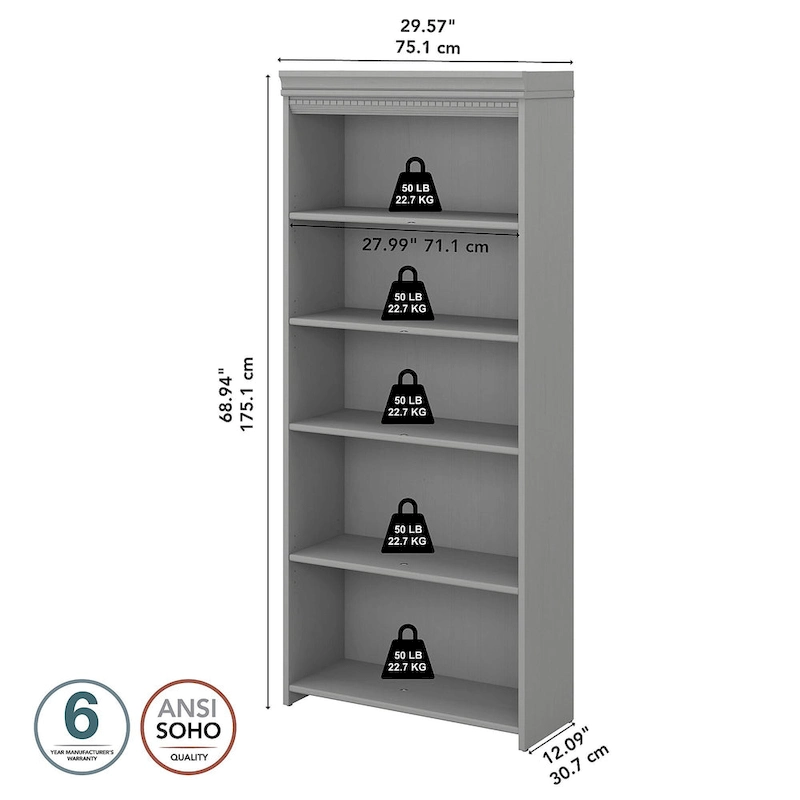 Fairview Antique White 5-shelf Bookcase - Antique - 29.57 L x 12.09 W x 68.94 H