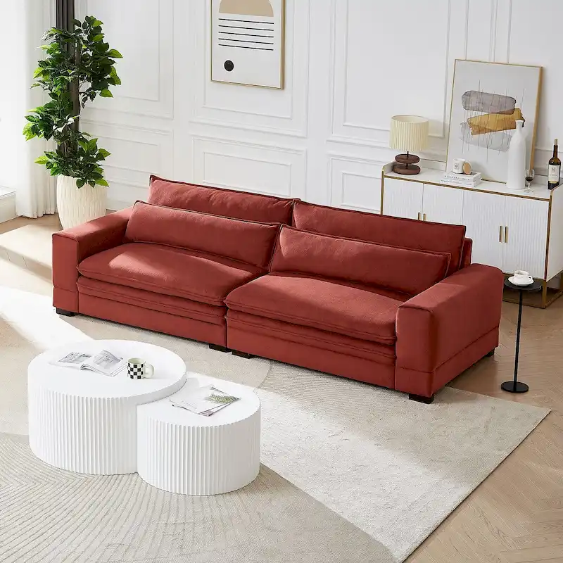 104 in Mid-Century Modern Fabric Sofa, Upholstered Sofa Couch with 2 Pillows, Solid Wood Legs