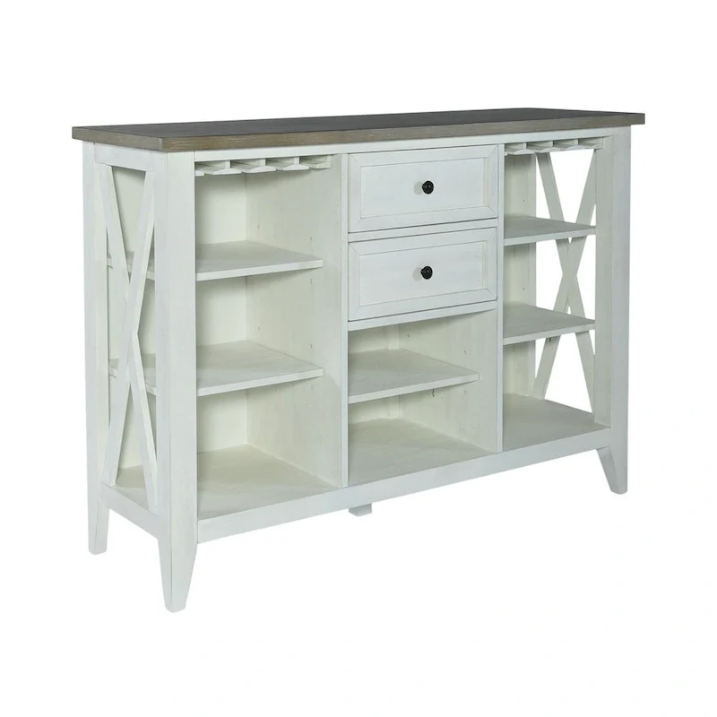 White Two-Tone Server Cabinet with Stemware Rack and Adjustable Shelves