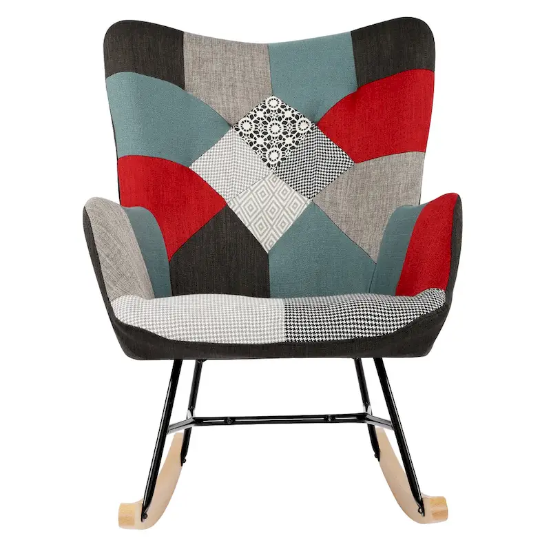 Patchwork Rocking Chair Upholstered Recliner Comfy Accent Chair
