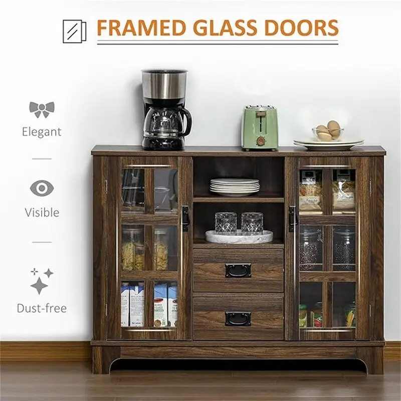 Grey / White / Walnut Sideboard Buffet Cabinet with Glass Doors & Adjustable Shelves