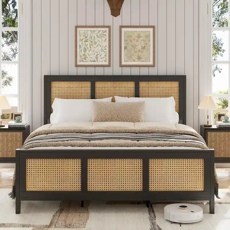Rattan Bed Frame with Headboard