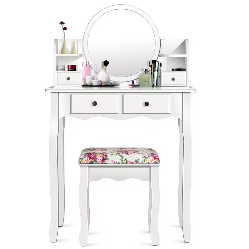 Costway Makeup Vanity Table Drawers Oval Dressing Table Kids Gift