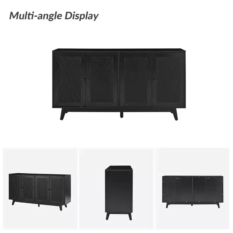 Adolf 57Wide Mid-century Chevron-patterned Sideboard with Adjustable Shelves|HULALA HOME