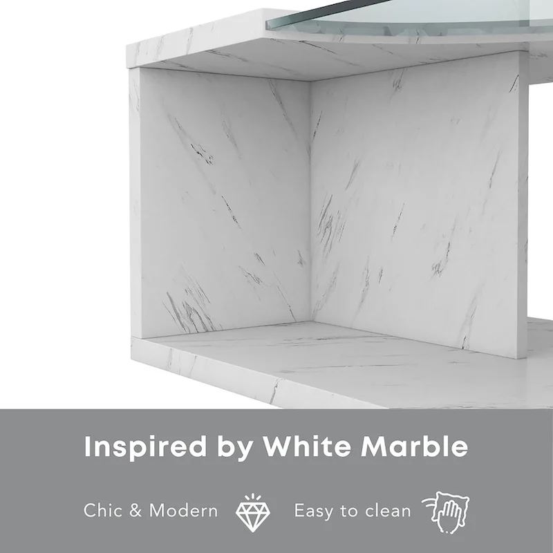 Kobe Modern Faux Marble Veneer Coffee Table with Shelf by Furniture of America