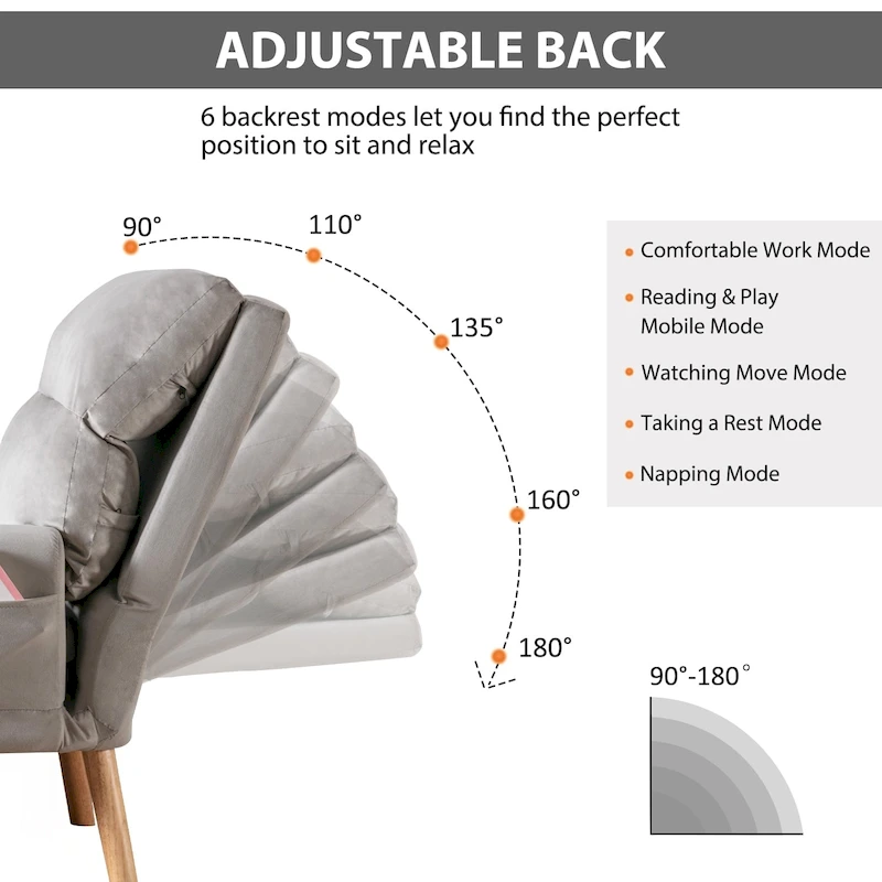 Soft Fabric Casual Living Room Armchair With Adjustable Backrest And Legs Stool