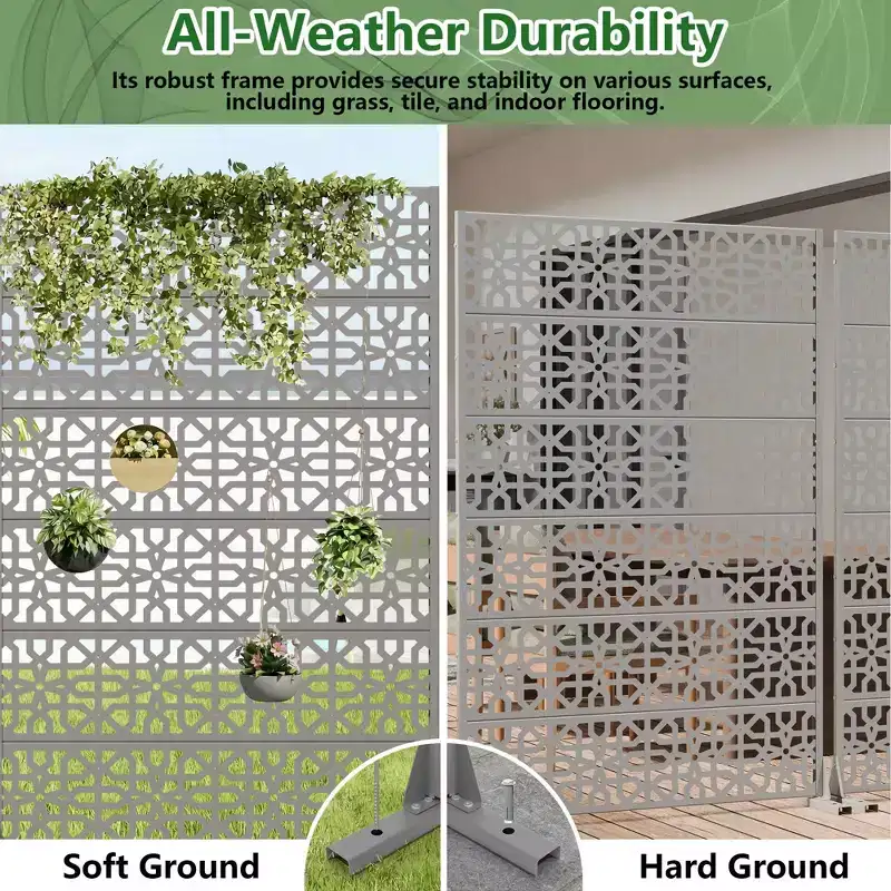 MAYEERTY Perilla 01 Gray Galvanized Steel Room Divider, 72x47x16, 6-Piece Double-Sided Home Screen