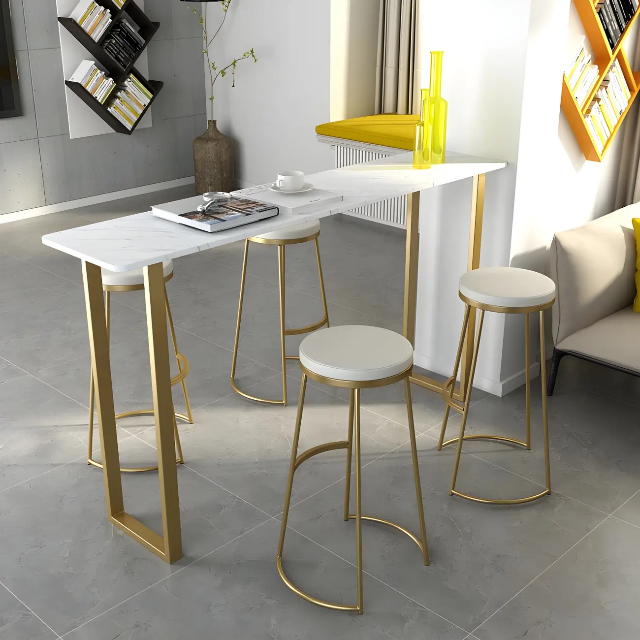 Black Rectangle Marble Tall Bar Table Gold Base