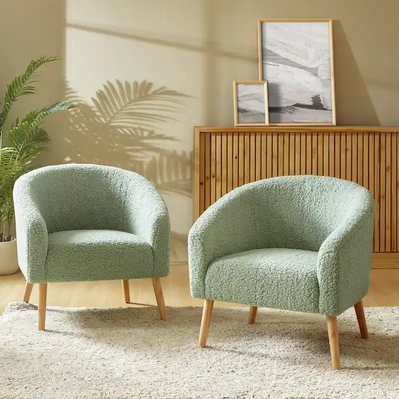 Sheila Modern 30 W Boucle Armchair with Solid Wood Legs Set of 2 by HULALA HOME