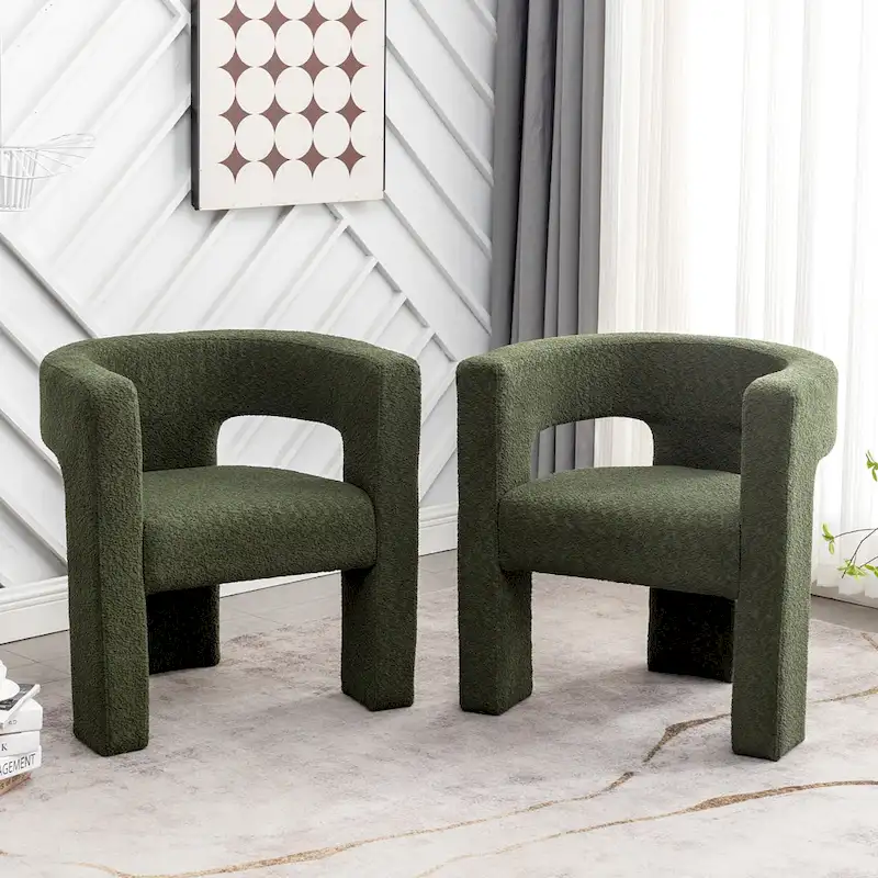 KINWELL 28 Wide Boucle Upholstered Square Armchair (Set of 2)