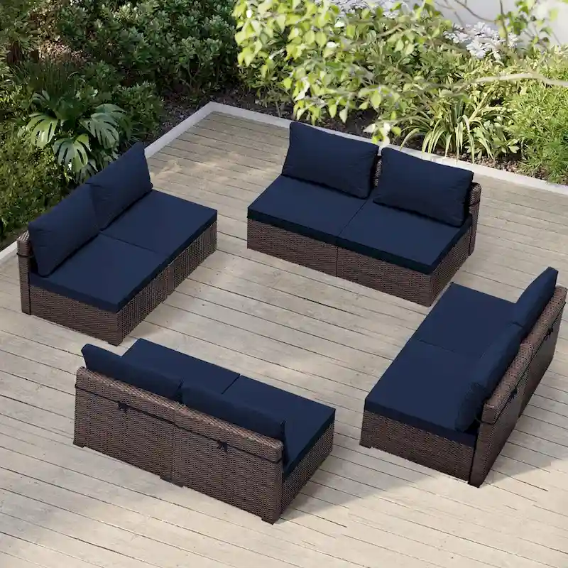 UPHA 8-Person Wicker Patio Conversation Seating Set with Cushions