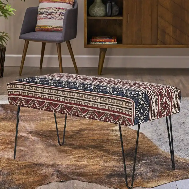 Adeco Bench Ottoman Fabric Rectangular Footrest Upholstered Bedroom