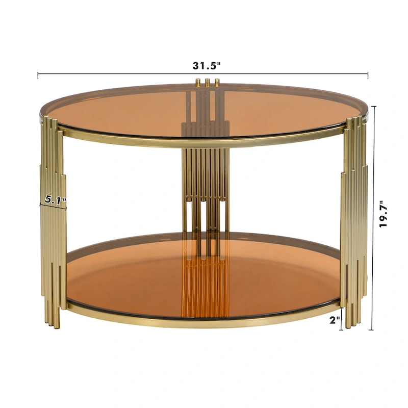 31.5 Tempered Glass Coffee Table with Asymmetrical Metal Design and Lower Shelf