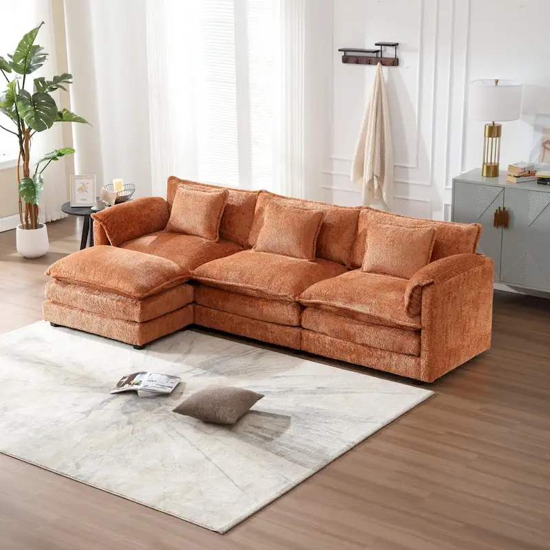 Chenille Fabric L-Shape Comfy Oversized three-seat Modular Sectional Sofa