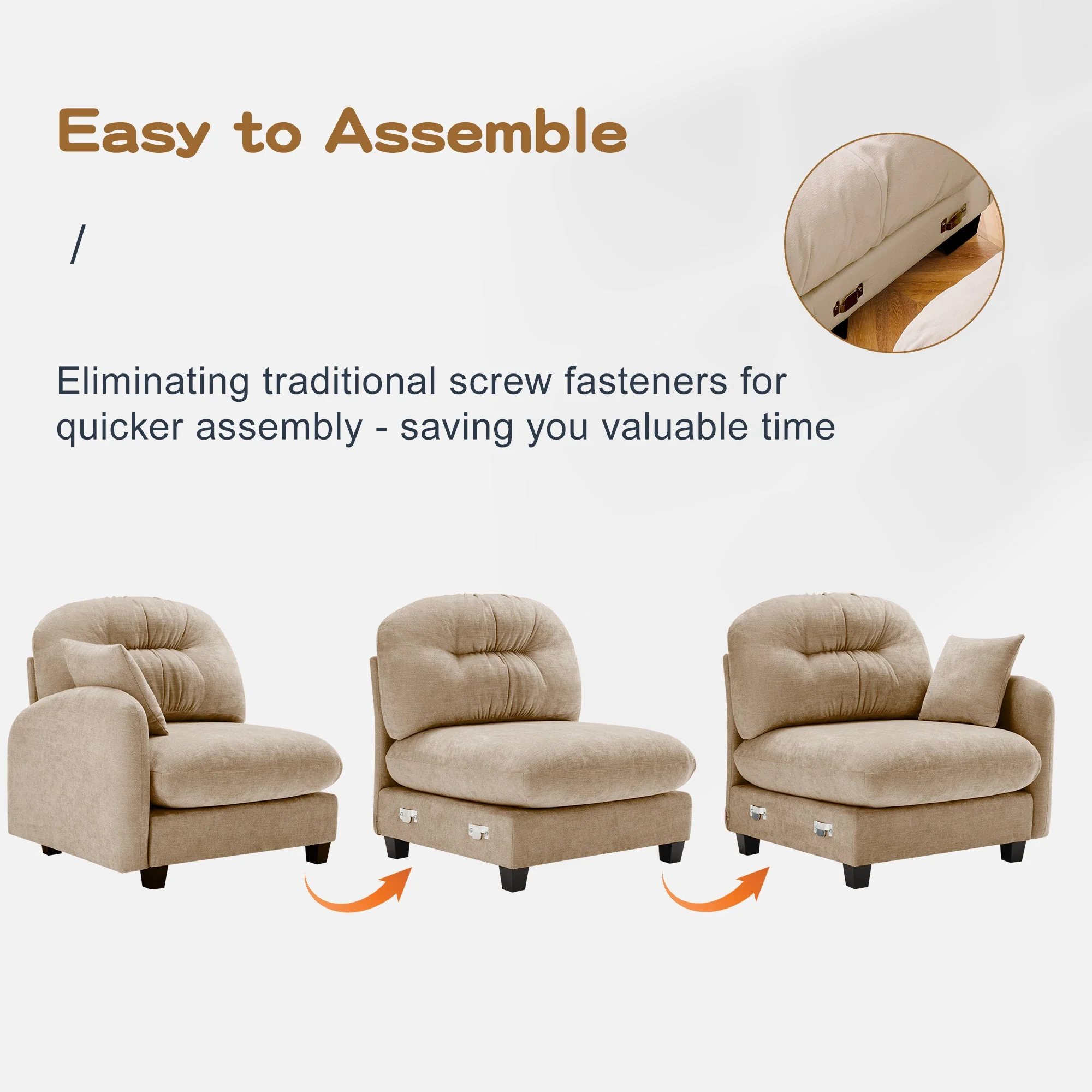 Tufted Chenille Cloud Loveseat Sectional Sofa Couch with Ottoman