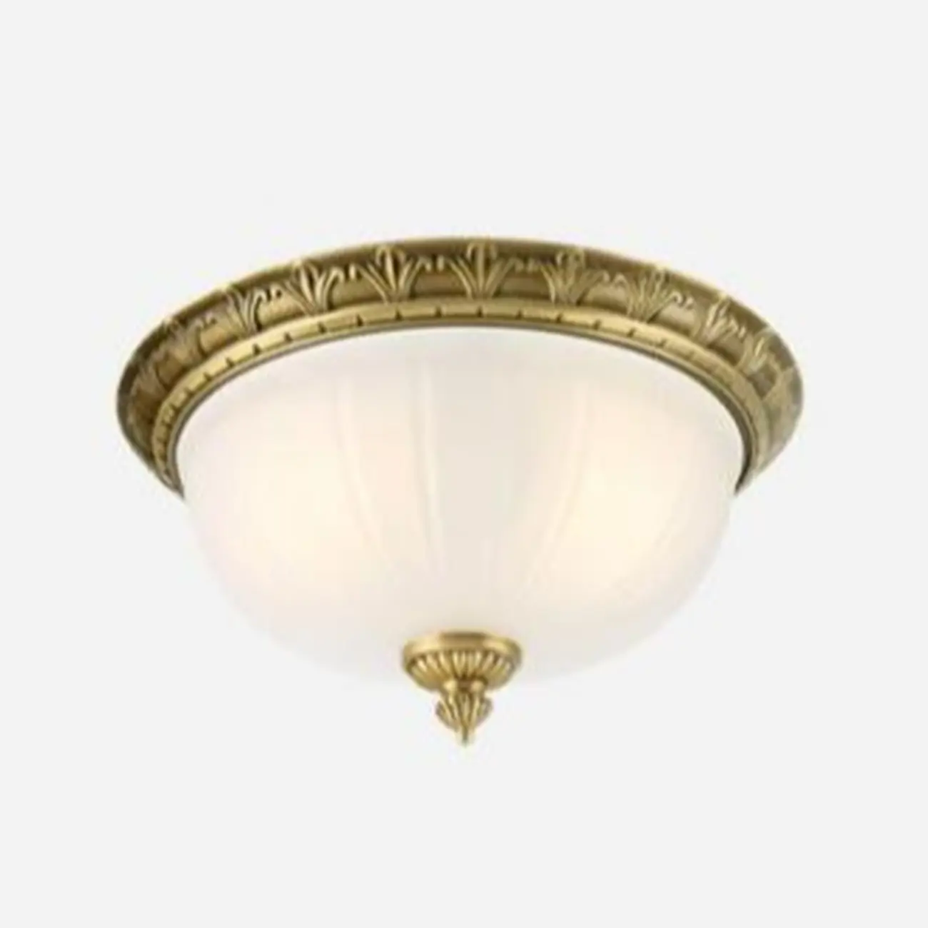 Victorian White Glass Brass Dome Flush Mount Light