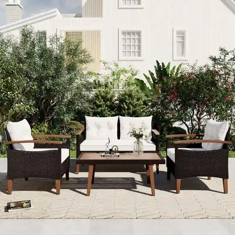 4-Piece Garden Furniture,Patio Seating Set,PE Rattan Outdoor Sofa Set