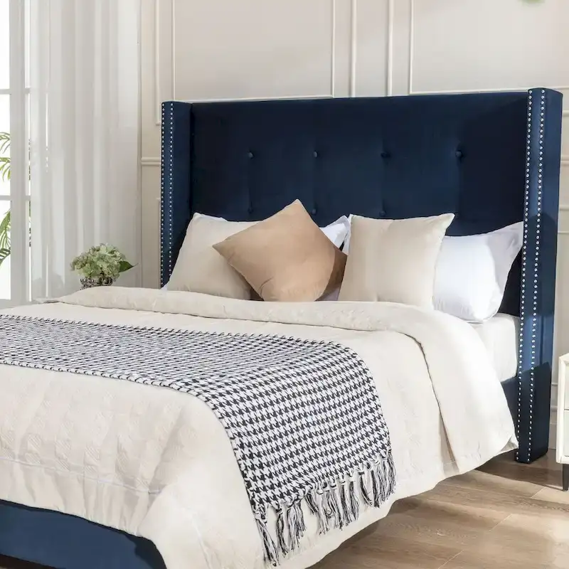 CUSchoice 54 High Headboard Upholstered Queen/King Bed (No Box Spring Needed)