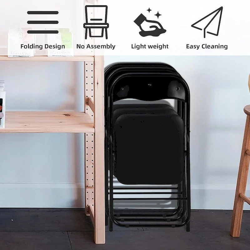 6 Folding Chairs with Cushion, with Non-Slip Feet Pads