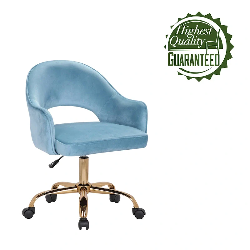 Velvet Swivel Office Chair, Golden Chrome Legs