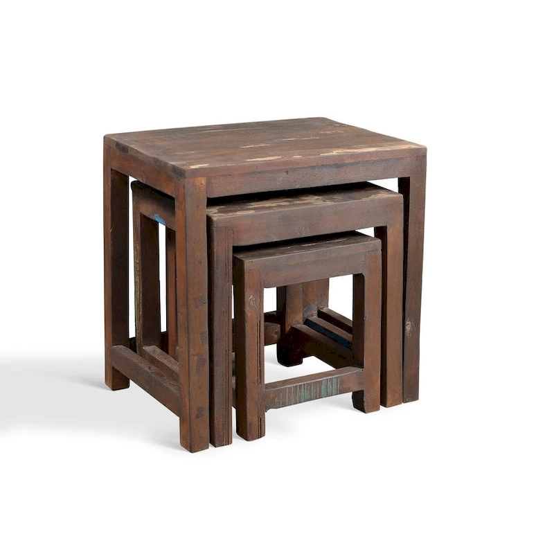 Handmade Old Reclaimed Wood Nesting Tables, Set of 3 (India) - 20 x 16 x 24