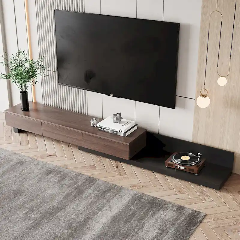 Extendable TV Stand with 3 Drawers, 70.87