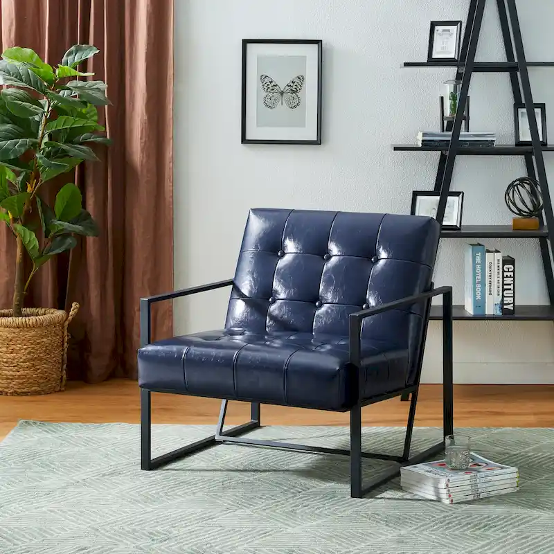 Glitzhome 29.50W Mid-Century PU Leather Tufted Accent Chair - 29.5W x 30.5H x 29.25D