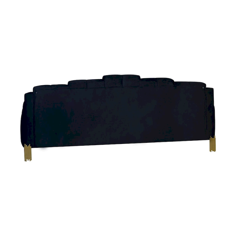 Theo Sofa, Black Velvet, Blue LED Lights, Gold Metal Legs, 83 Inch